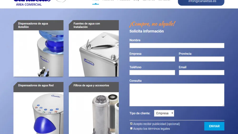 Página web de Canaletas — diseño web de aColor