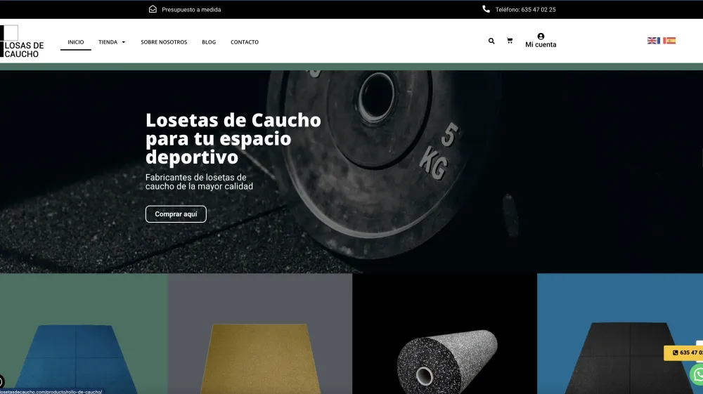Página web de Losetas de Caucho — diseño web de aColor