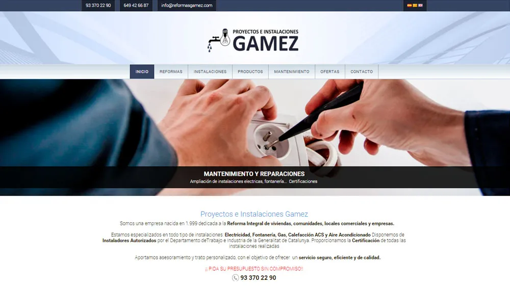 Página web de Instalaciones Gamez — diseño web de aColor