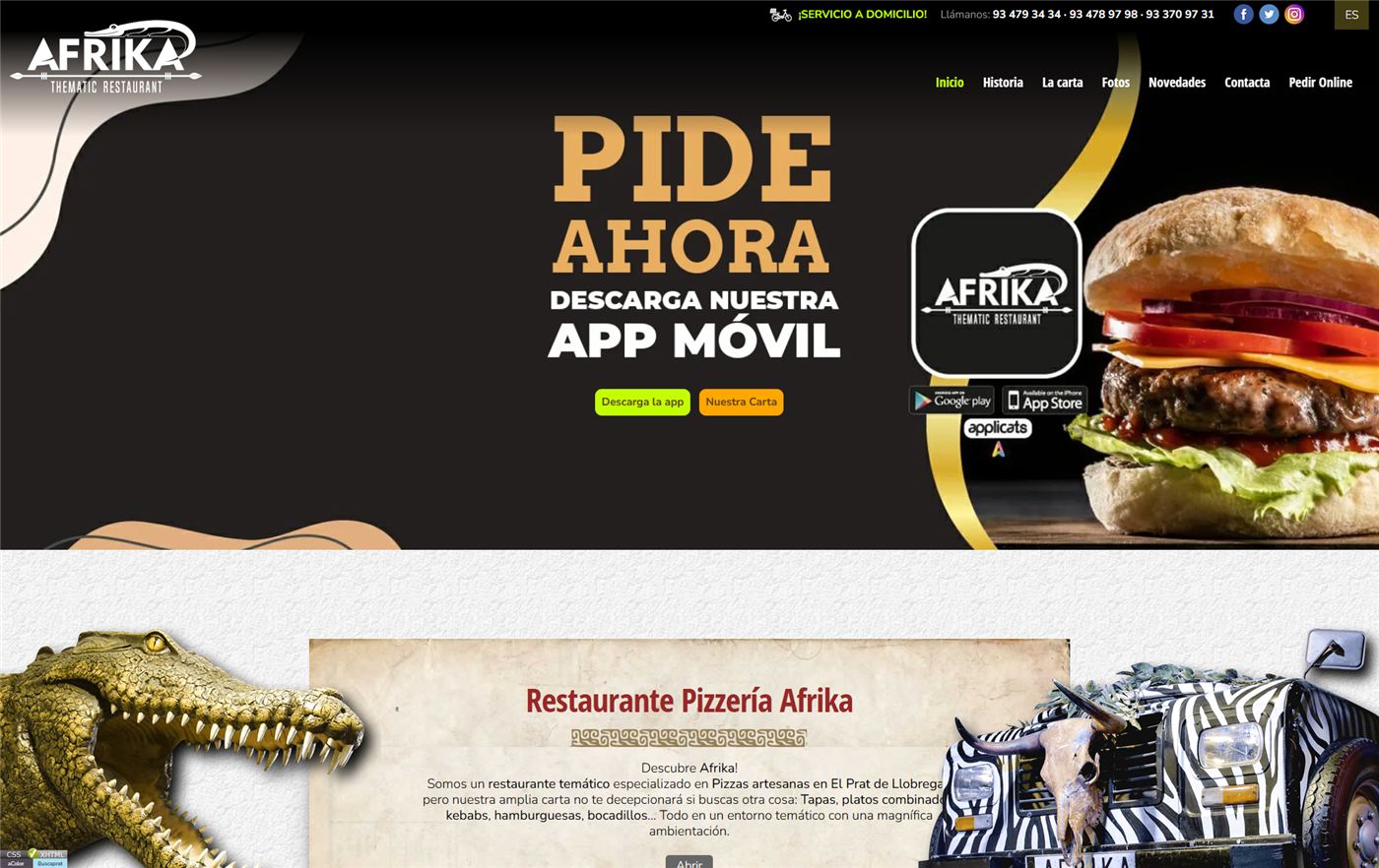 Página web de Restaurant Afrika — diseño web de aColor